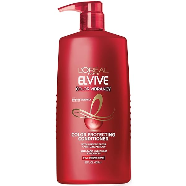 L’OREAL PARIS ELVIVE COLOR VIBRANCY PROTECTING CONDITIONER, FOR COLOR TREATED HAIR, CONDITIONER WITH LINSEED ELIXIR AND ANTI-OXIDANTS, FOR ANTI-FADE, HIGH SHINE, AND COLOR PROTECTION, 28 FL OZ