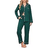 Ekouaer Womens Pajamas Set Cotton PJs Long Sleeve Sleepwear Button Down Tops and Pants 2 Piece Lounge Set