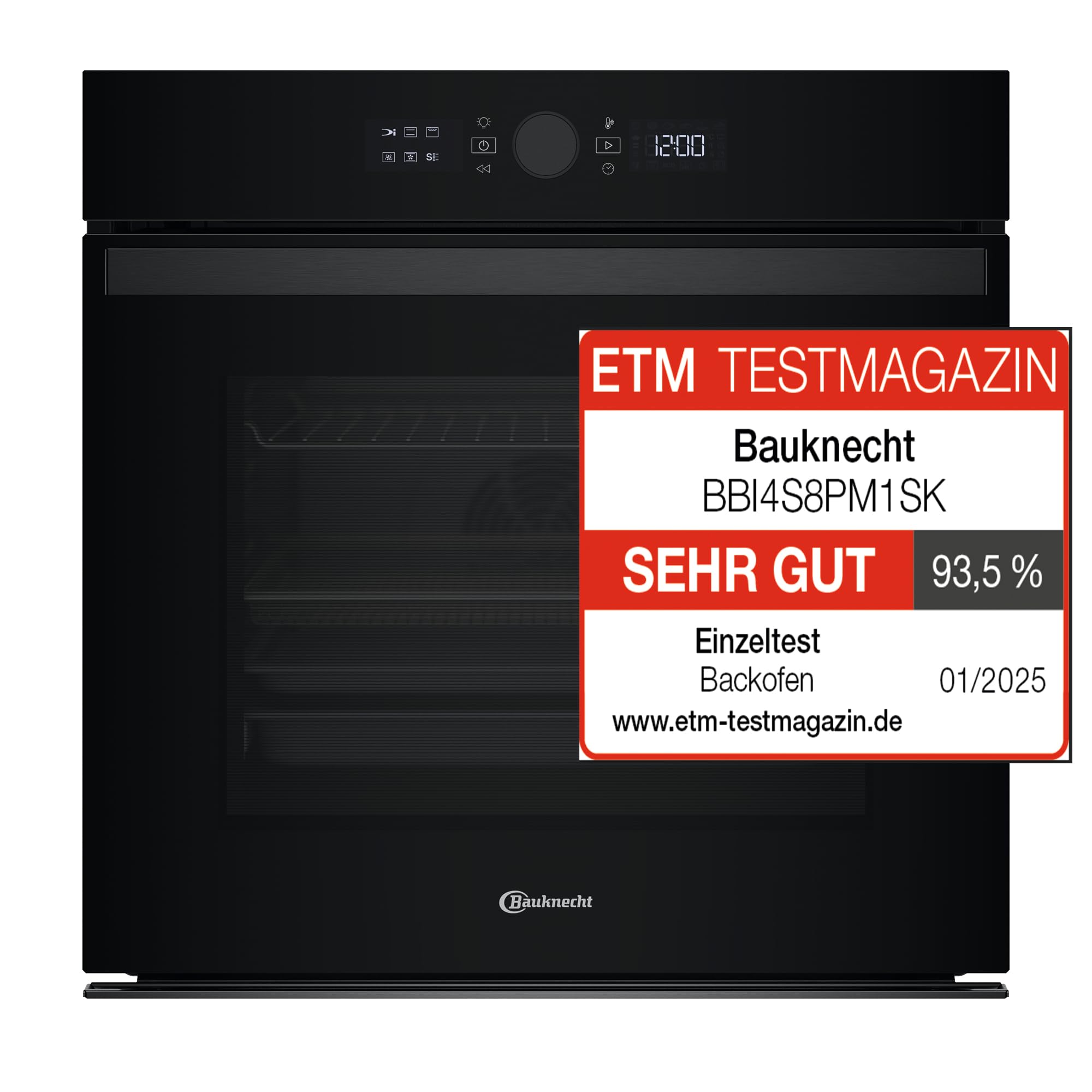 Bauknecht BBI4S8PM1SK Einbau-Heissluftbackofen/A+/ 73 l/Pyrolyse/SoftClose/AirFry Funktion inkl. Airfry-Tray/High Temp. Pizza Funktion/LCD Text-Display/Mono-Drehwähler/ 1x Teleskopauszug