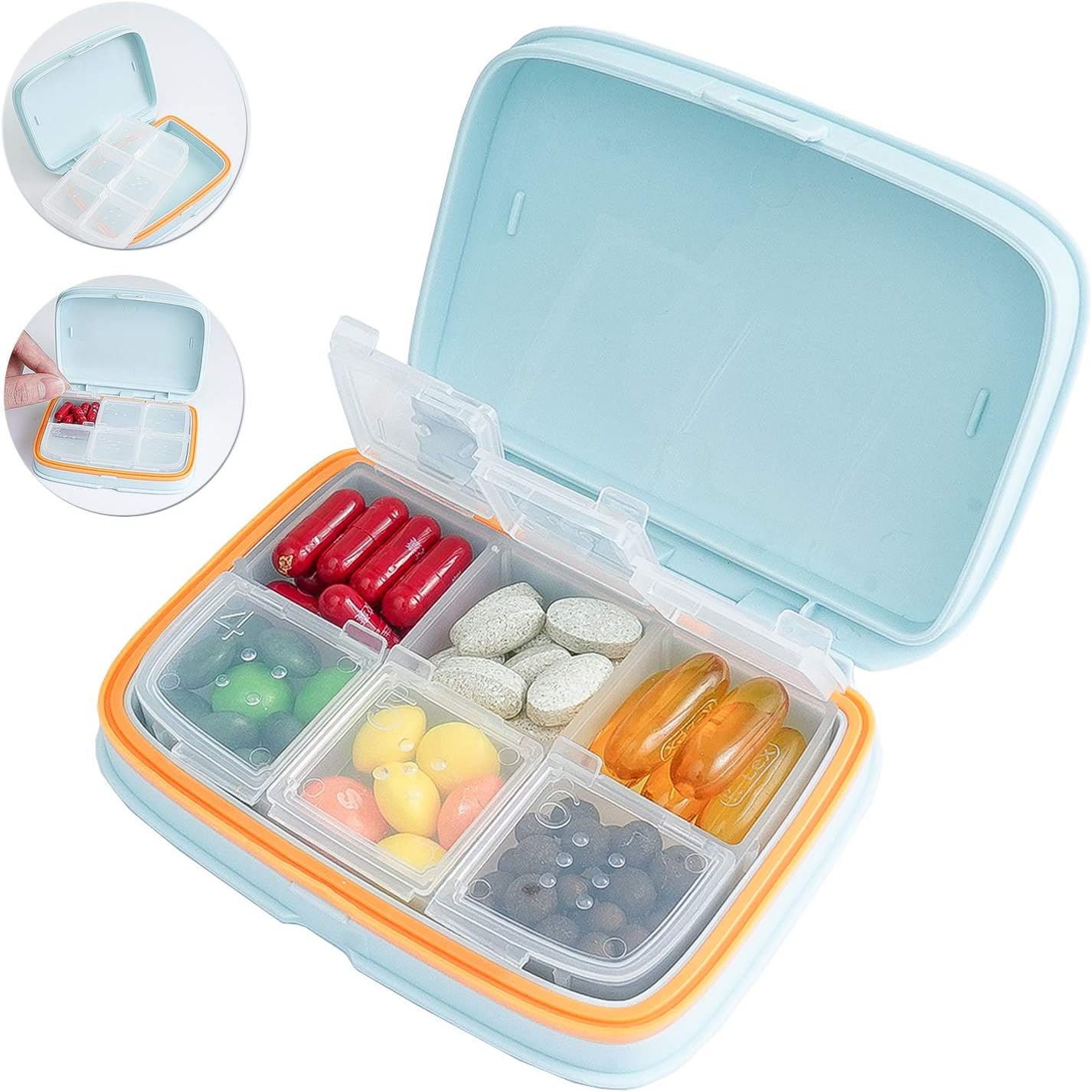 MY Commerce Portable Pill Box, 8 Compartments Travel Pill Organizer Daily Pill Case, Green Moisture Proof Small Pill Box