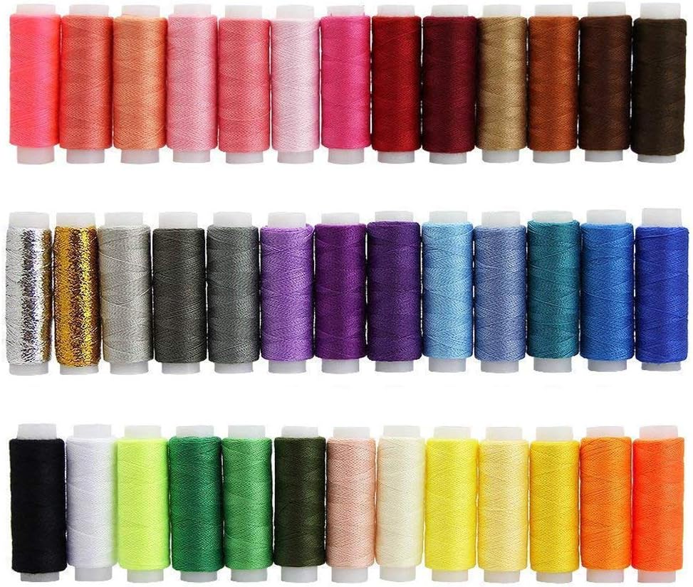 Bilieasy 39 Spools Rainbow Assorted Colour Colors Polyester Sewing Thread Box Kit Set Ideal for Quilting Stitching/Hand Sewing