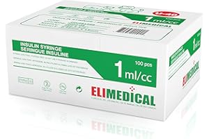 Elimedical Veterinary Insulin Syringe 40IU (U-40), 1cc (1ml), 28G x 1/2 inch (12.7 mm), Individually Packed, for Pet Cat or Dog, 100 per box, 10V2813BB