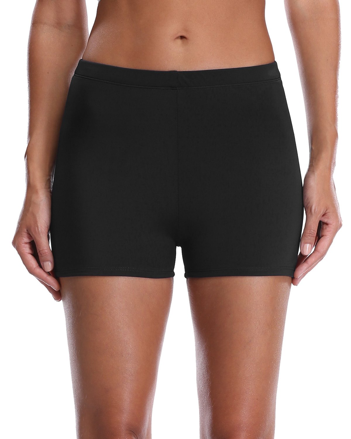 black high waisted swim shorts