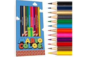 Pun Labs Mario-Inspired Colored Pencil Set – 12 Drawing & Coloring Pencils with Clever Game References – Super Mario-Inspired Gift for Kids & Adults – Art and Office Supplies – Soft Core, Travel Size