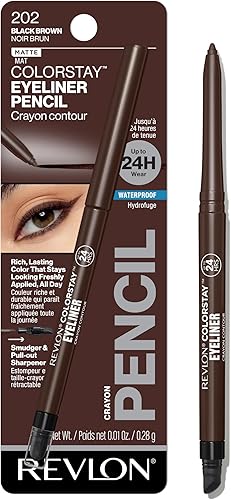 Revlon ColorStay Pencil Waterproof Eyeliner, Smudge-Proof, Eye Makeup with Built-In Sharpener, 202 Black Brown, 0.01 oz