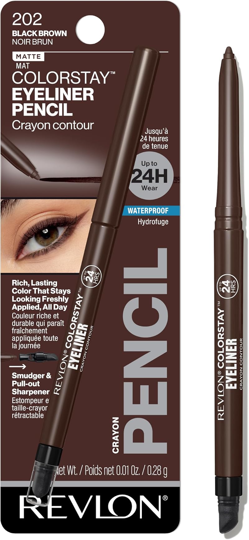 Revlon ColorStay Eyeliner Pencil Black Brown 202 SoftFlex Waterproof 16 Hour