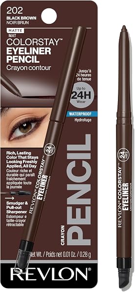 Revlon ColorStay Pencil Waterproof Eyeliner, Smudge-Proof, Eye Makeup with Built-In Sharpener, Long-Lasting, Matte Finish, 20