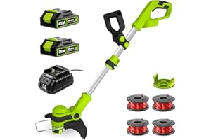 MILBIS 12 Inch String Trimmer Cordless, 21V Electric Weed Wacker with 2.0Ah Battery Powered, Auto Line Feed, 2 in 1 Trimmer and Lawn Edger with 4 Bonus Spools for Lawn, Garden, Yard