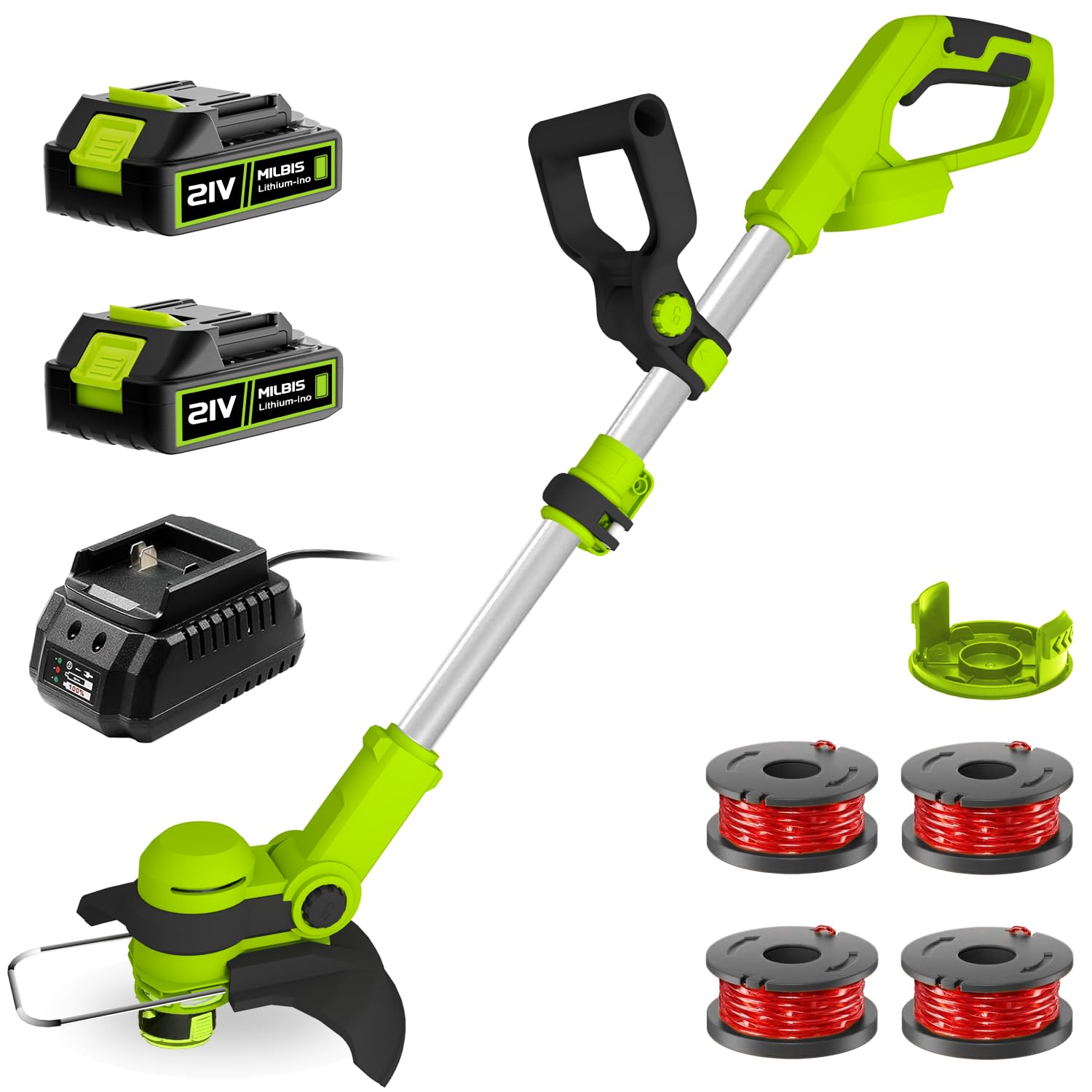 Photo 1 of 12 Inch String Trimmer Cordless, 21V Electric Weed Wacker with 2.0Ah Battery Powered, Auto Line Feed, 2 in 1 Trimmer and Lawn Edger with 4 Bonus Spools for Lawn, Garden, Yard