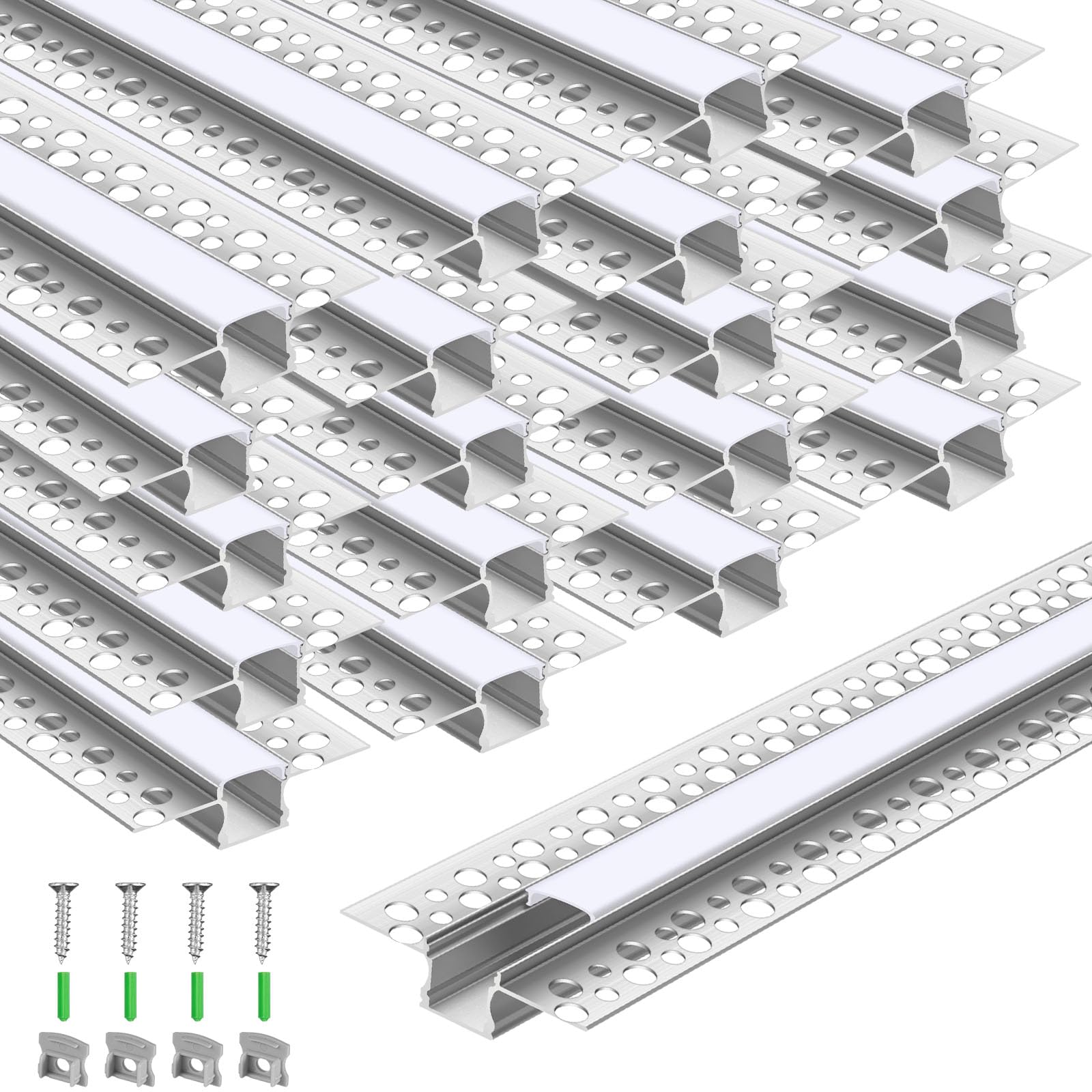 Photo 1 of **MINOR BEND DAMAGE**Glooglitter 20 Pack 6.6ft/ 2 Meter Plaster-in LED Channel Trimless Diffuser Channel Recessed Drywall Aluminum LED Profile with End Caps for Wall Drywall Ceiling (0.49 Inch Wide)