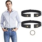 2 Pack No Buckle Stretch No Show Belt for Men，Buckless Invisible Elastic Belt for Jeans Pants