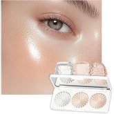 3 Colors Highlighter Powder Palette, Face Highlight Makeup Contour Powder | Waterproof Long Lasting Glitter Face Illuminator Highlighter for Women, 01 Lunar Glow Trio