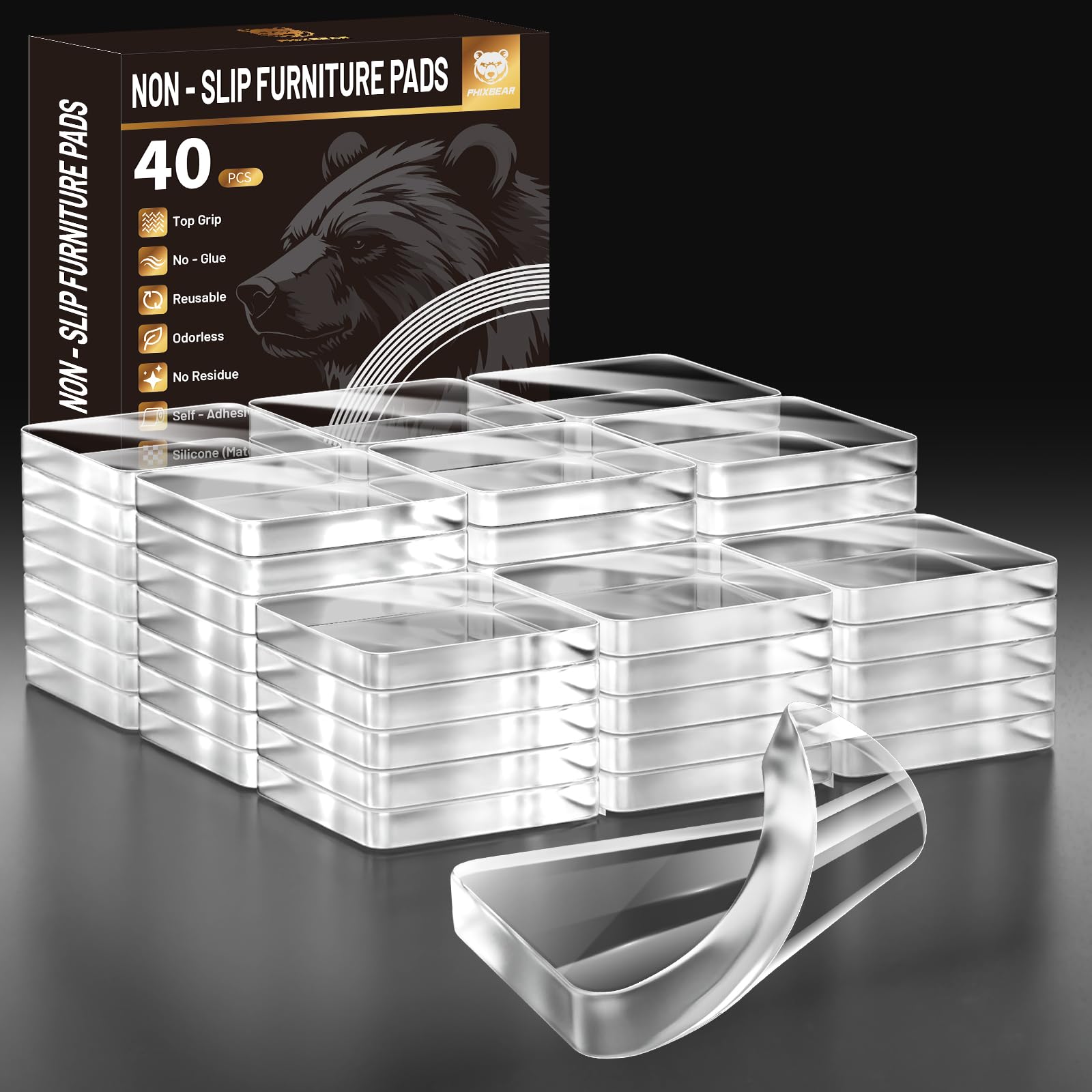 Photo 1 of 40 PCS Non Slip Furniture Pads, Phixbear Anti Vibration Pads, Reusable Multifunctional Self-Adhesive Silicone Pad, Shockproof and Silent, for Anti-Slip on Tables, Sofas, Beds, and Floor Protection