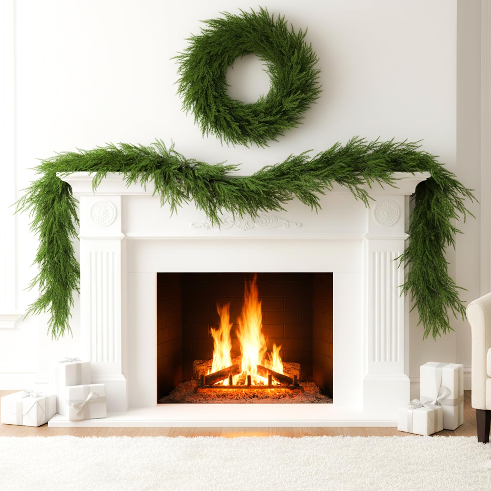 Photo 1 of 2Pcs Norfolk Pine Garland - 6Ft Realistic Christmas Greenery Garland - Green Artificial Pine Garlands for Table - Staircase - Mantle - Wall - Indoor - Outdoor Christmas Decorations