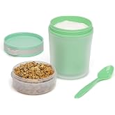 Goodful Double Wall Insulated Yogurt Container, Leak Proof Food Storage, Snack Container with Reusable Plastic Spoon, Microwave Safe, Dishwasher safe, Freezer Safe, 14-Ounce, Green