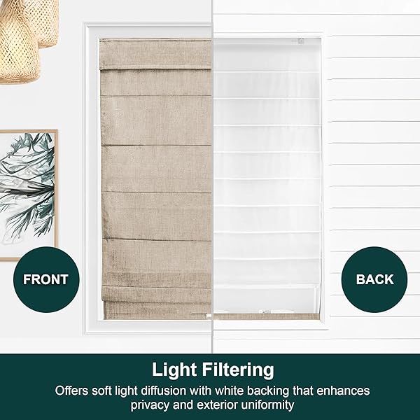 CHICOLOGY ROMAN SHADES FOR WINDOWS, WINDOW TREATMENTS, ROMAN SHADES, ROMAN WINDOW SHADES, ROOM DARKENING SHADES, WINDOW SHADES, 30″ W X 72″ H, BELGIAN FLAX (PRIVACY & LIGHT FILTERING)