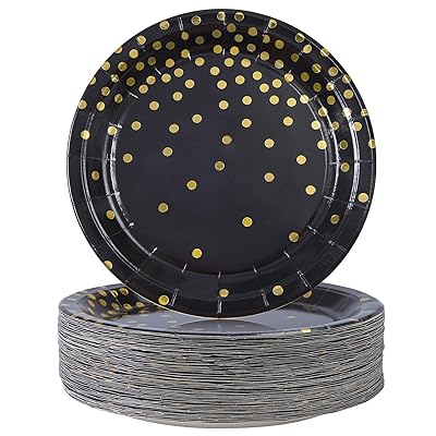 60 Pcs Black Disposable Paper Plates with Gold Dots Ghana Ubuy