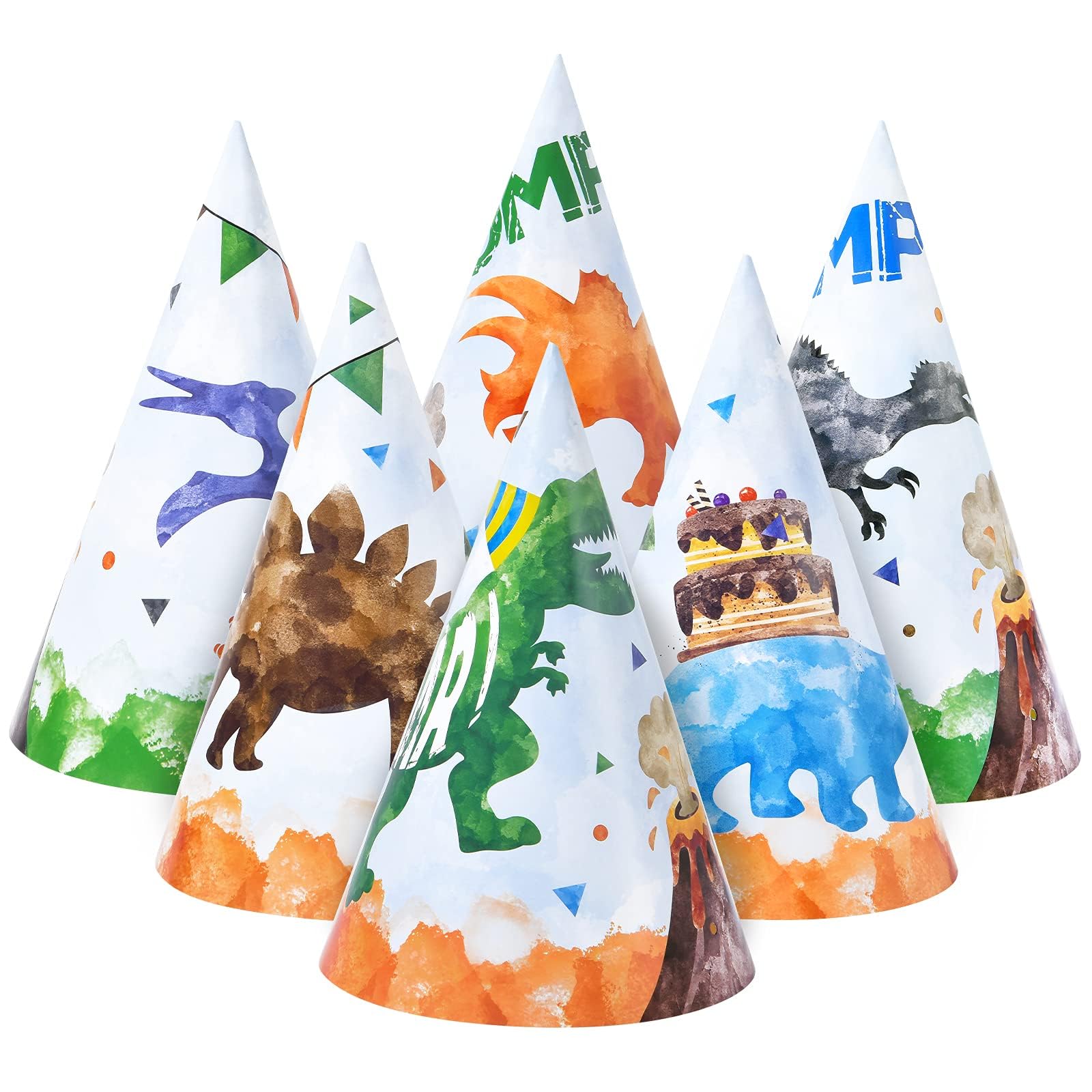 WERNNSAI Dinosaur Party Hats - 12 PCS Dinosaur Birthday Party Supplies Colorful Cone Hats Headwear for Kids Boys Birthday