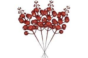 ZEBMOON 36Pcs Red Christmas Glitter Berries Stems, 7.5 Inch Artificial Christmas Picks, Glitter Berry Branches, Xmas Berry Holly Picks Stems for Christmas Tree Ornaments, DIY Xmas Wreath Party Home Decor