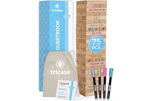 tricase Wedding Guest Book Alternative - 75 pcs Wooden Block Guest Book for Wedding Sign In - Wedding Decorations For Reception - Unique Wedding Book with 4 Color Signing Pens & Storage Bag