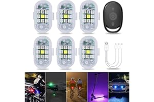 LECART 6 Pcs Led Anti-Collision Lights Wireless Strobe Lights with Remote Control 7 Colors High Bright LED Light for Car Drone Bike Motorcycle USB Rechargeable Safety Warning Light
