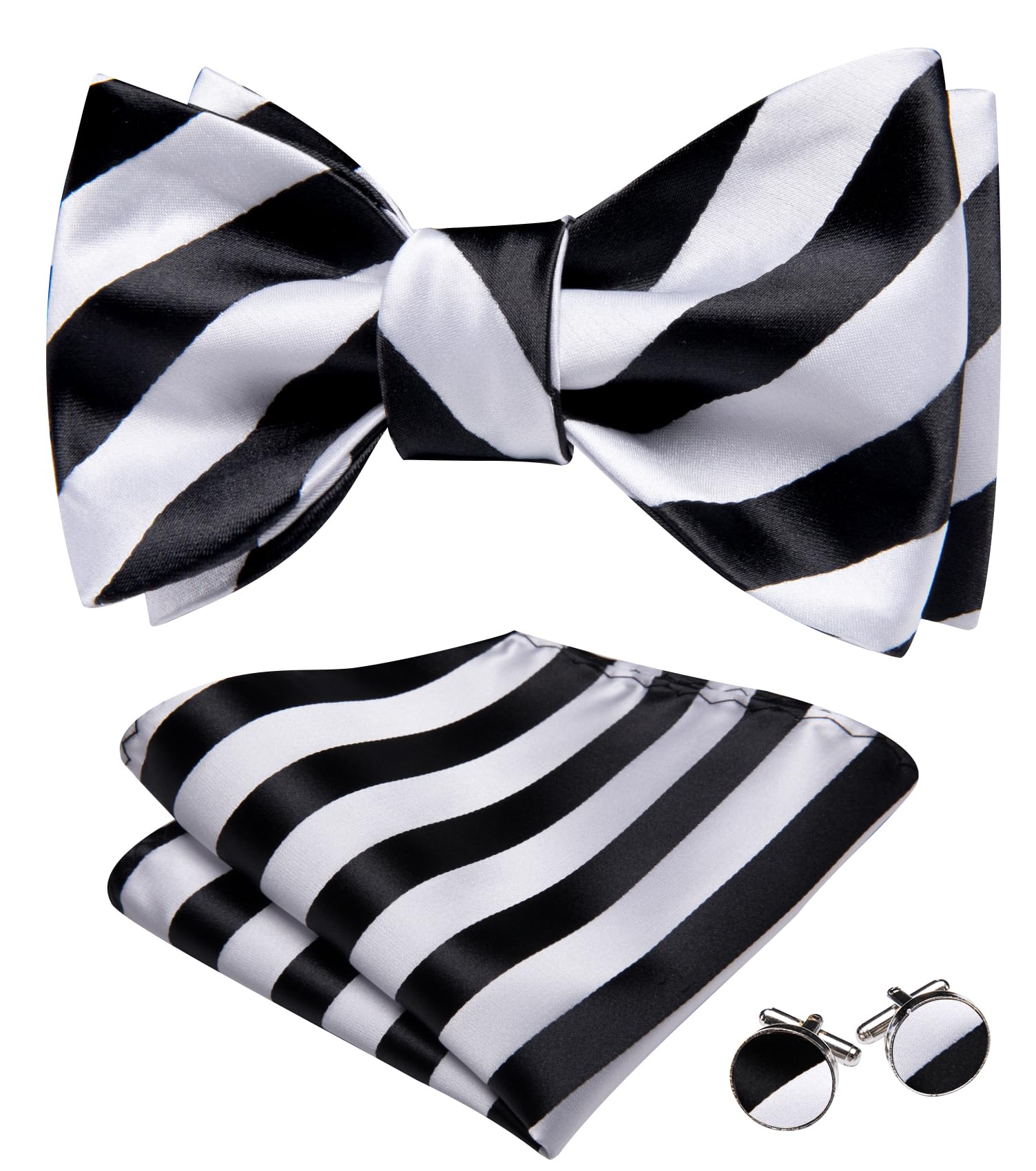 YOHOWA Mens Self Tie Bow Ties Black White Striped