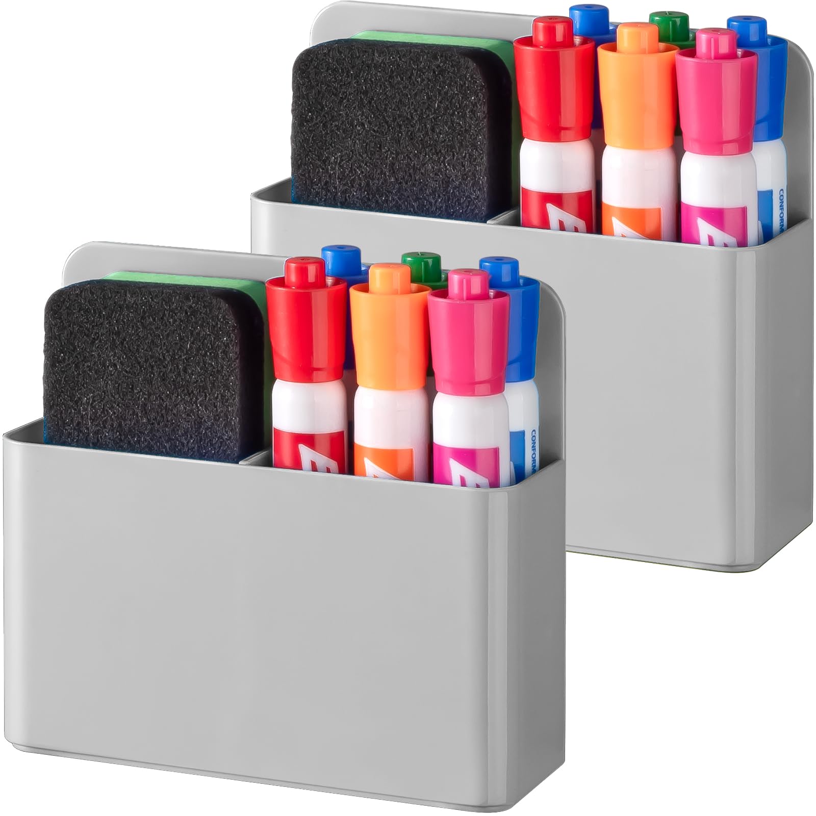 Photo 1 of BEYGORM 2 Pack Plastics Magnetic Pen Holder for Refrigerator, Dry Erase Marker Holder for Whiteboard?Magnet School Locker Organizer Accessories, Pencil Cup, Pen Caddy, Classroom Organization(Grey)
