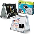 White Board and Chalk Board Combo. 16 x 12 in, Desktop Foldable Double-Sided Whiteboard and Chalkboard for Drawing, Teacher Instruction and Travel