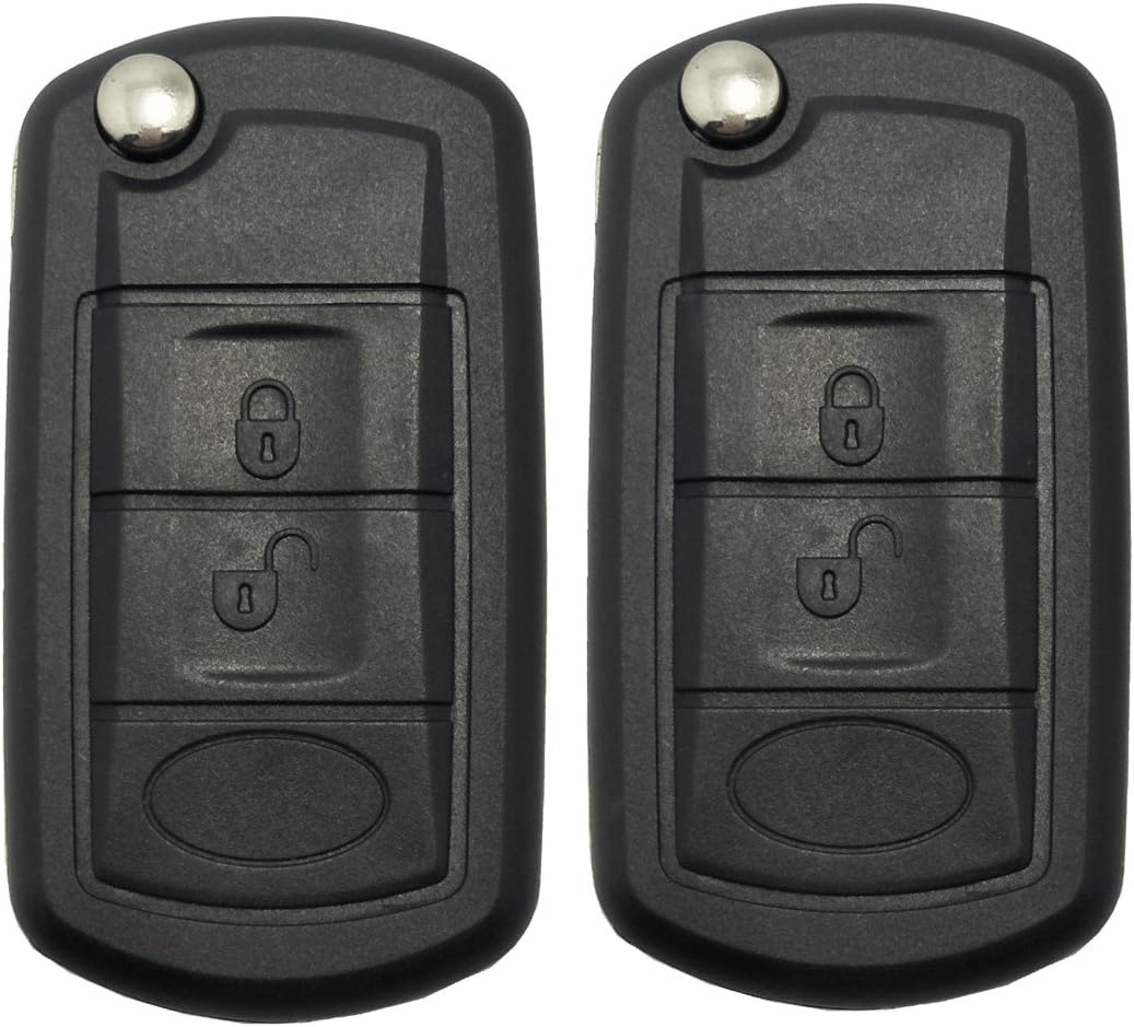 Replacement Key Fob Case Shell for Land Rover Discovery LR3 Range Rover Sport Keyless Entry Remote Flip Folding Car Key Fob Cover Casing with Uncut Blade Blank (Black-2 Pack)