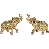 AGKZNTQP 2Pcs Gold Elephant Figurines 3.9Inch Feng Shui Tabletop Decor Gift | Golden glossy finish,stable base,inlaid crystal,compact size,feng shui blessing,portable table decor,ideal housewarming gift