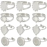 SUNNYCLUE 1 Box 16Pcs 4 Style Stainless Steel Ring Bezels Blank Cabochon Rings Silver Metal Adjustable Open Finger Ring Base Tray Component with Round Pad for Jewelry Making Rings DIY Crafts Women