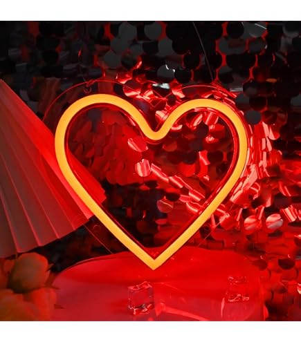 2Pcs Red Led Heart Sign,Battery Powered Neon Heart Valentine's Red