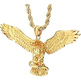 COOLSTEELANDBEYOND Mens Womens Gold Color Flying Eagle Grabbing Snake Pendant Necklace Stainless Steel, 30 in Chain