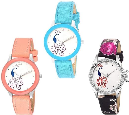 Swadesi Stuff Stylish Multi Color Leather Strap Analog Luxury Fashion Watch for Women & Girls (Multicolor Stylish...
