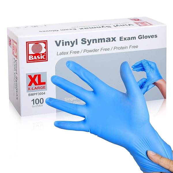 SYNTHETIC VINYL EXAM GLOVES – LATEX-FREE & POWDER-FREE – X-LARGE (BOX OF 100) BLUE