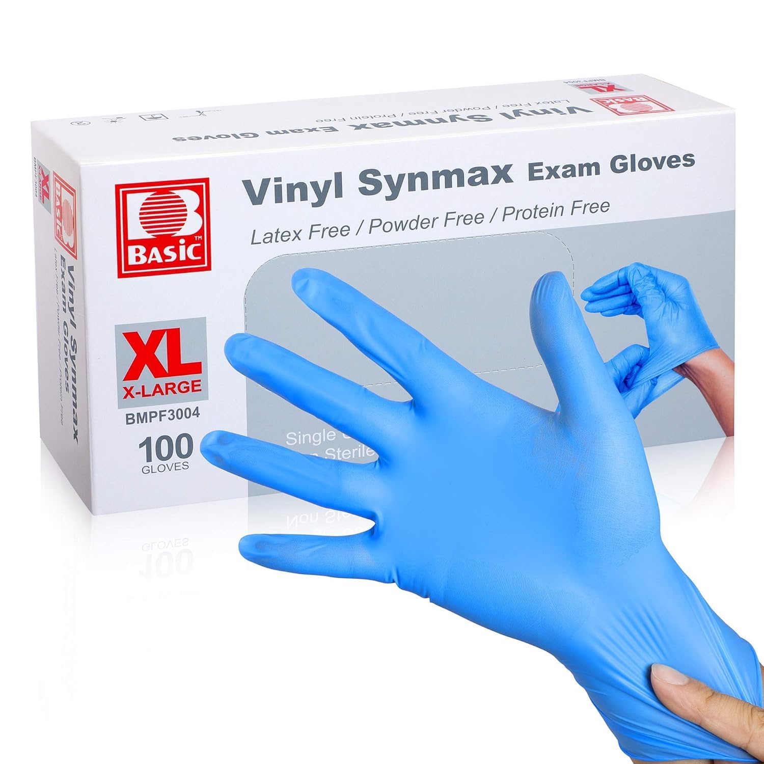 Photo 1 of Synthetic Vinyl Exam Gloves - Latex-Free & Powder-Free - X-Large (Box of 100) Blue