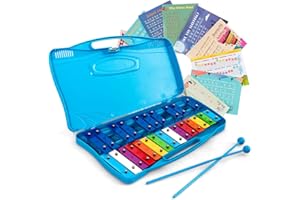 Costzon 25-Note Xylophone w/Case, Colorful Musical Toy w/Clear Tuned Metal Keys, 2 Child-Safe Mallets, Perfectly Tuned Instrument for Kids, Toddlers (With music sheets, Blue)
