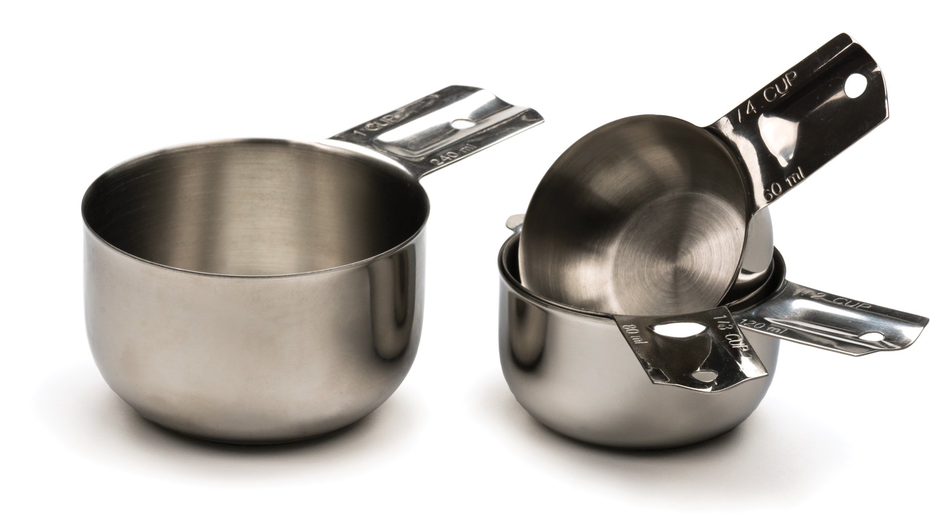 International Endurance Stainless Steel Measuring Cups, Set of 4 | 1/4 Cup to 1 Cup Measurements | Nest for Easy Storage | Dishwasher Safe | Dry or Liquid | Baking or Cooking