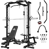 JELENS SR01 Smith Machine, 2000LBS Multi-Function Power Cage with LAT Pulldown System, All-in-One Home Gym Squat Rack with Smith Bar and Training Attachments for Full Body Workouts