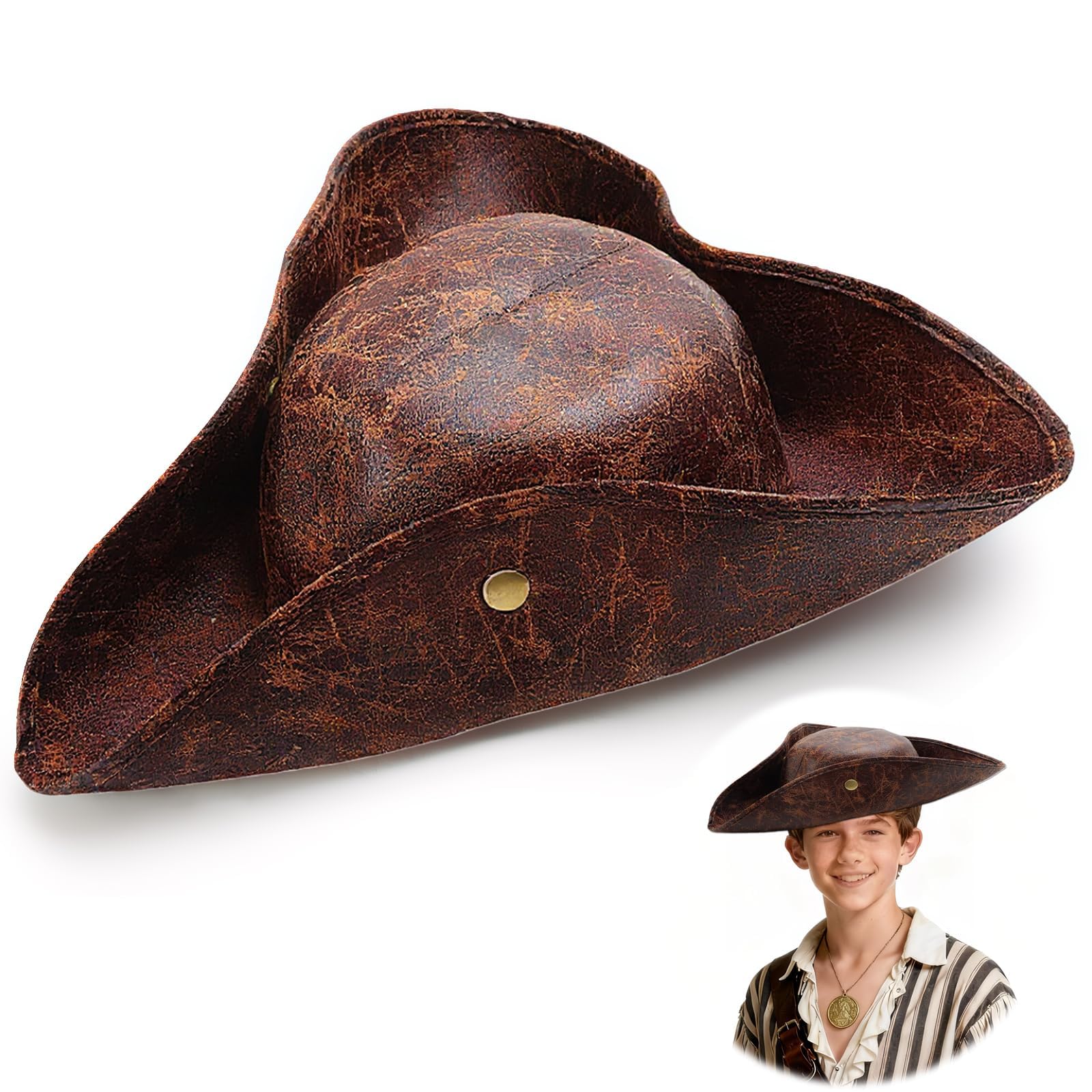 Pirate Hat for Adults Premium Brown Tricorn Hat for Halloween Captain Costume Party Supplies Tough Guy Style Cosplay Accessory Fancy Dress Medieval Role Play Hat for Themed Events Halloween Cospaly