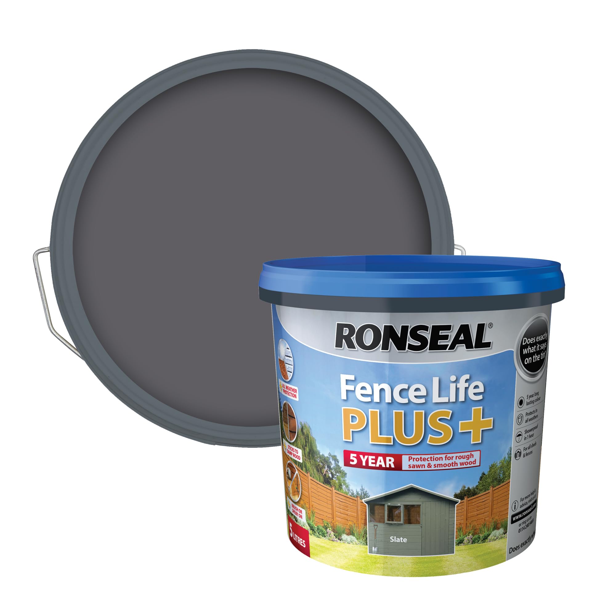 Ronseal RSLFLPPS5L 5 Litre Fence Life Plus Paint - Slate
