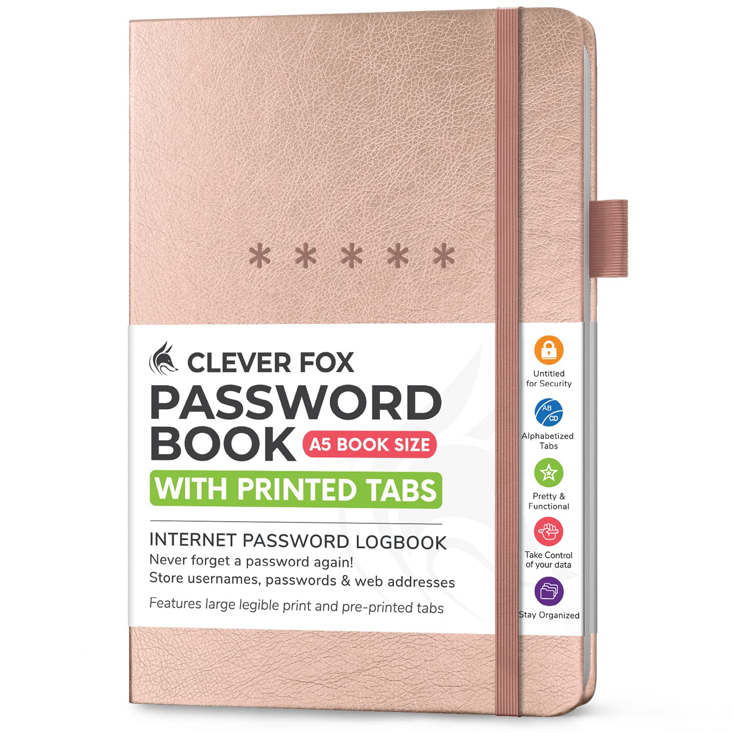 Clever Fox Password Book Medium – Internet Address & Password Journal Organizer – Computer & Website Log-In Keeper Notebook (Rose Gold)