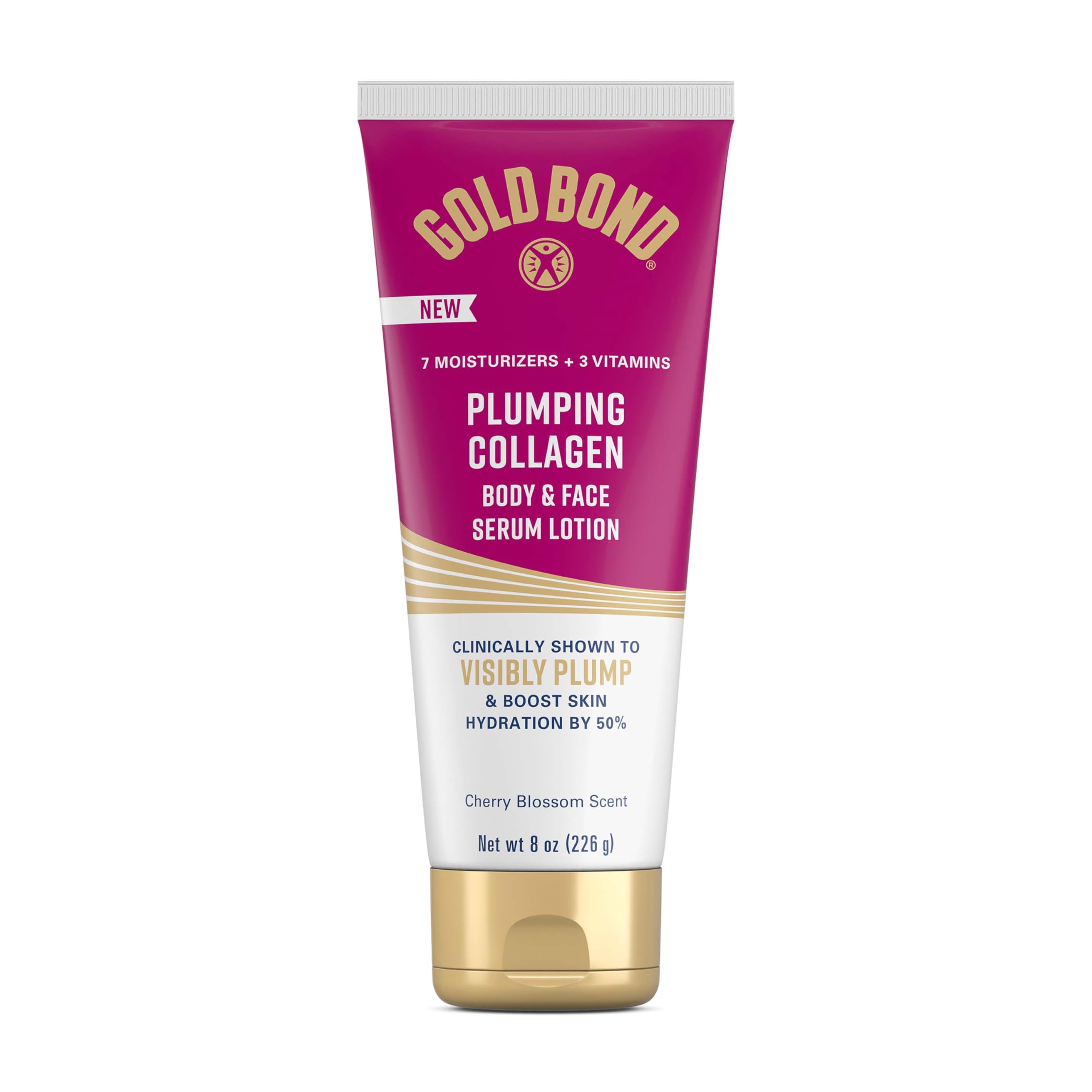 Photo 1 of Gold Bond Plumping Collagen Body and Face Serum Lotion, Lightweight Hydrating Moisturizer with Collagen Peptide Complex, Jojoba and Grapeseed Oils to Visibly Plump Skin, Cherry Blossom Scent, 8 oz
