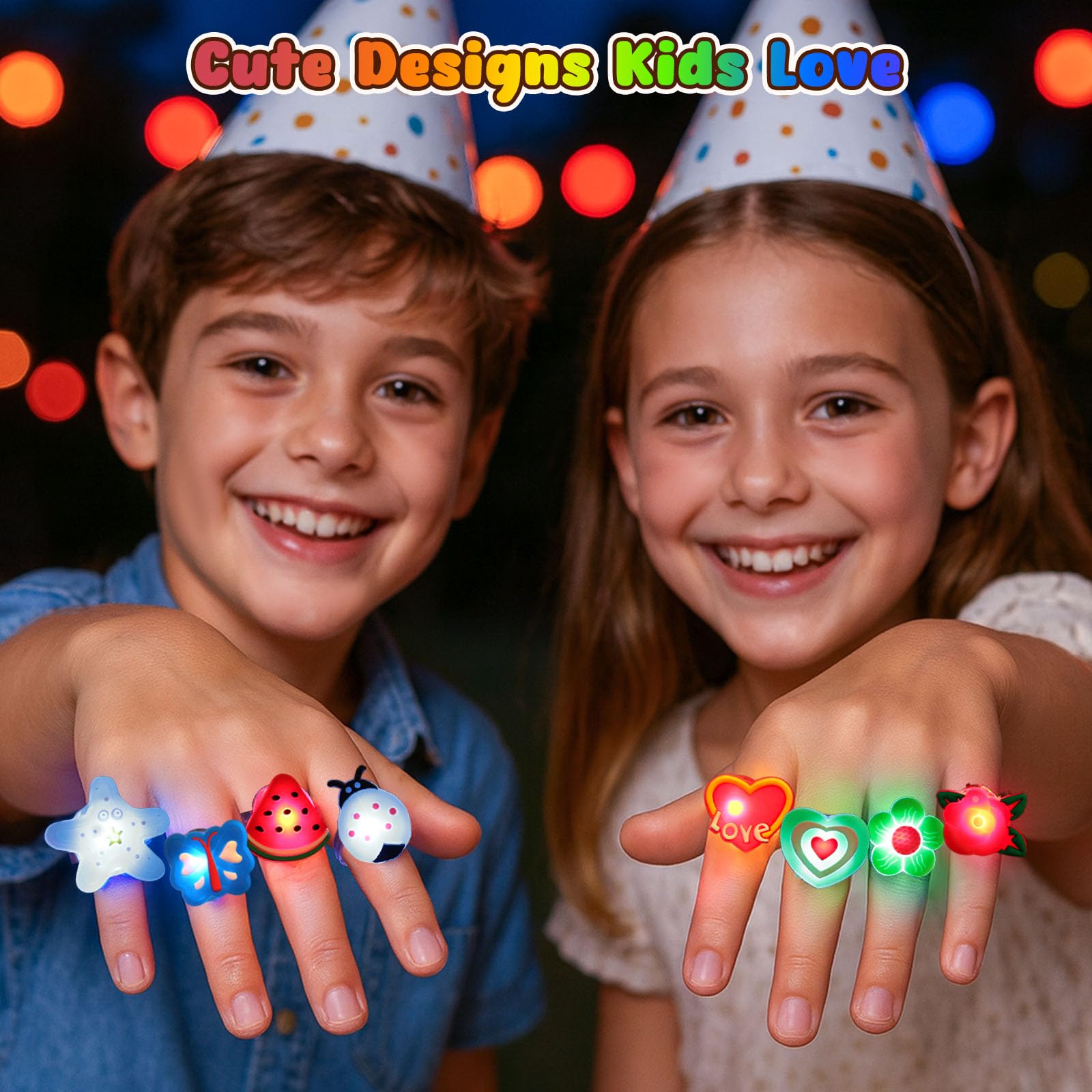 LovesTown 50PCS LED Light up Rings, Light up Toys for Kids Glow in the Dark Party Supplies Flashing for Halloween Christmas Birthday Party Favors Classroom Prizes Goodie Bag Fillers