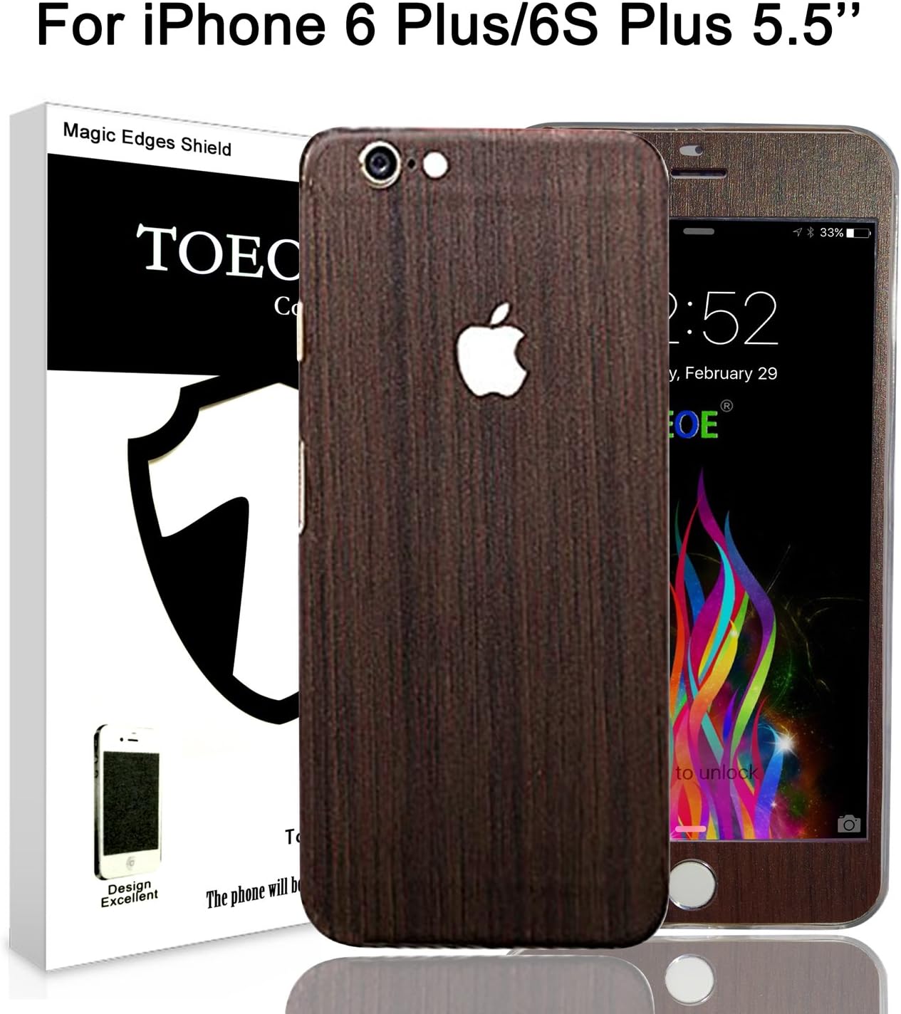 Toeoe Textured Wood Effect Skin for iPhone 6 Plus Full Body Wrap Covered Edges Vinyl Cover Sticker Protector Decal (iPhone 6 Plus 5.5 inch Teakwood)