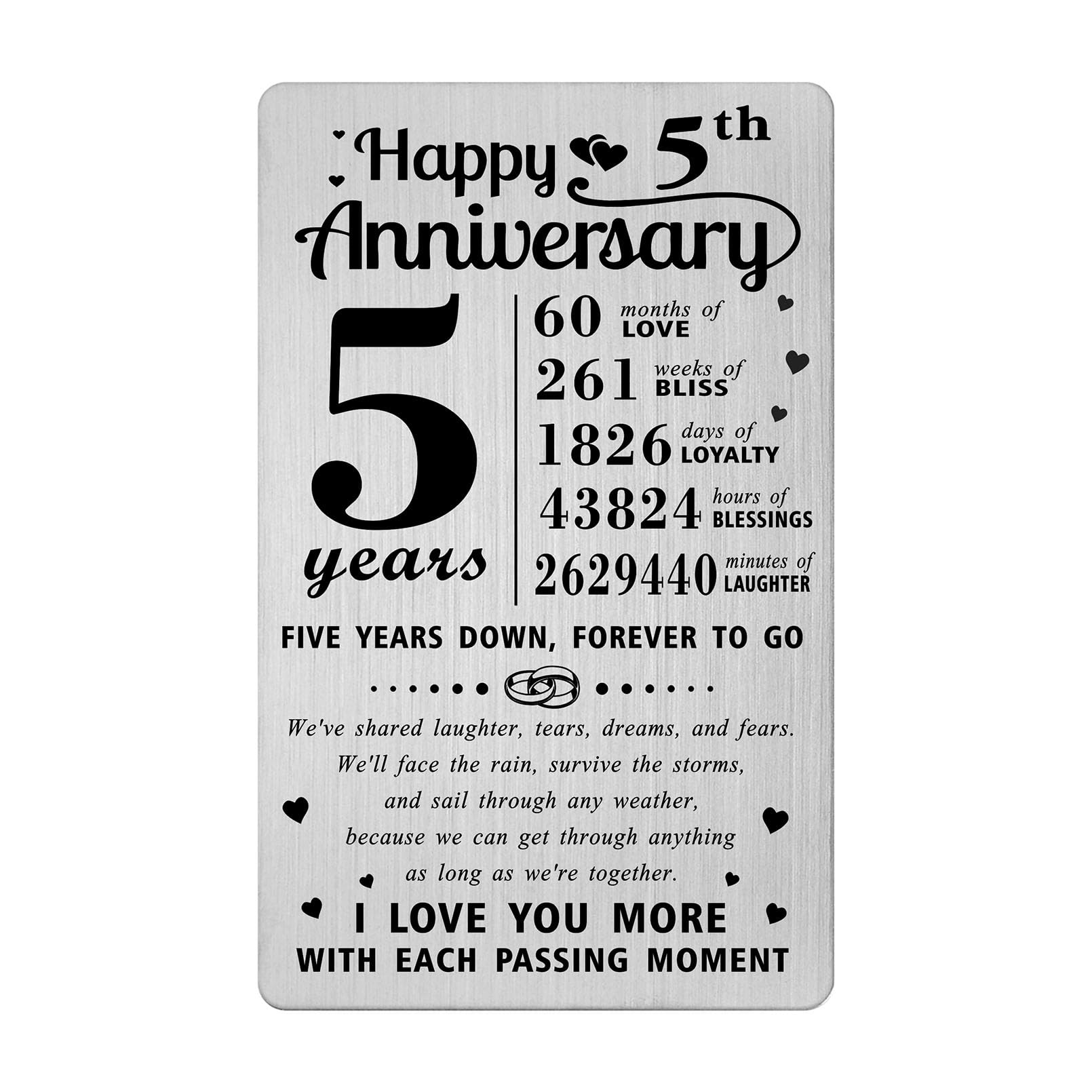 Richesele 5th Anniversary Card - Happy 5 Year Wedding Anniversary Wallet Card - 5 Years Anniversary Decorations Gifts for Husband Wife Him Her