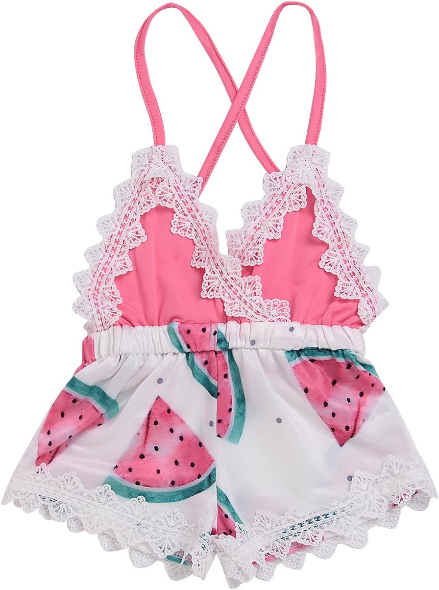 Phoebe bee Newborn Baby Girls Watermelon Fruit Bodysuit Romper Backless Jumpsuit Outfits with Headband Clothes Sunsuit