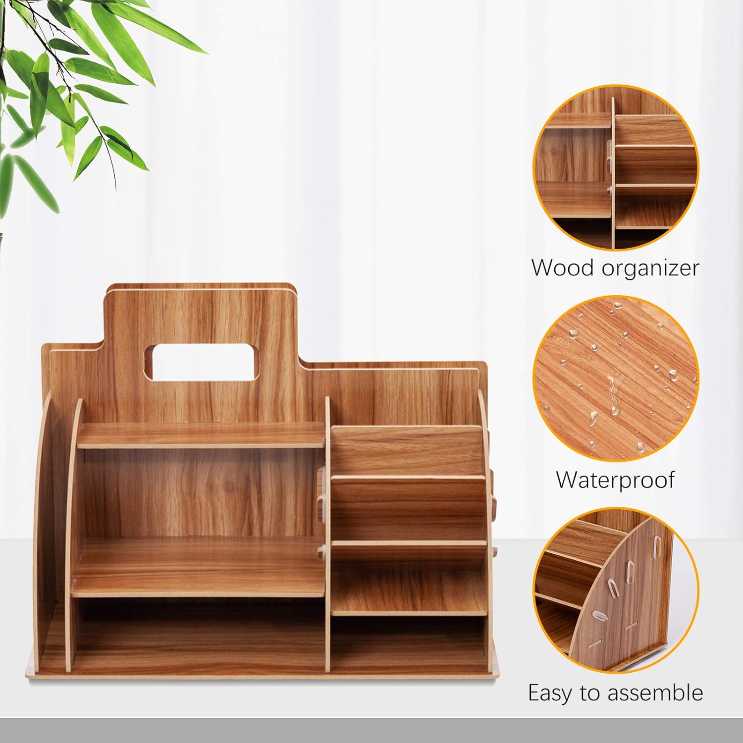 Wood Desk Stationary Organizer and Accessories, Multi-Functional Desktop Organizer, Large Capacity Pen Organizer File Holder with 10 Compartments for Office, School, Home Supplies Organization: Home Improvement