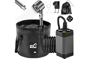 OMZER Portable Shower for Camping 6000mAh Rechargeable Shower Pump with Intelligent LED Display & 20L Foldable Bucket 4 Spray Modes Outdoor Shower Head IPX7 Waterproof for Hiking, Travel, Car, Pet, Beach