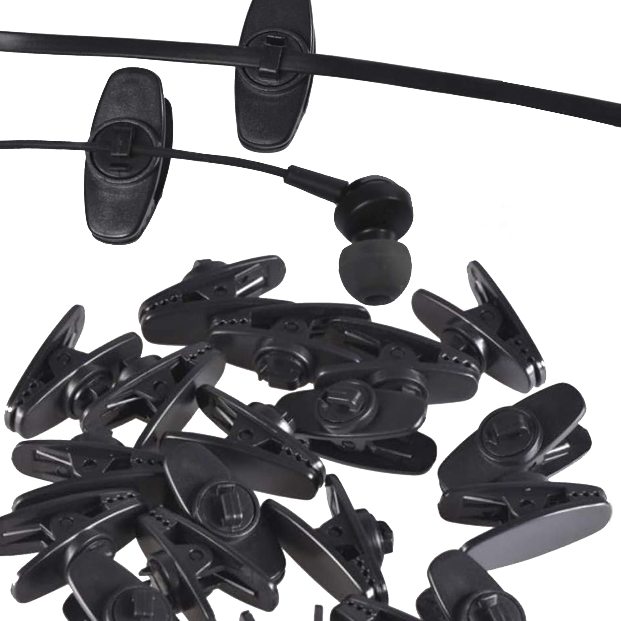MINGZE 10 Pieces Clips for Earphone Headphone, 360 Degree Rotate Earphone Mount Cable Clothing Clip, for Most Monster, Sony, Sennheiser and Plantronics Headset (Black)